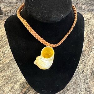 Free people Braided Tan Necklace with Shell Pendant